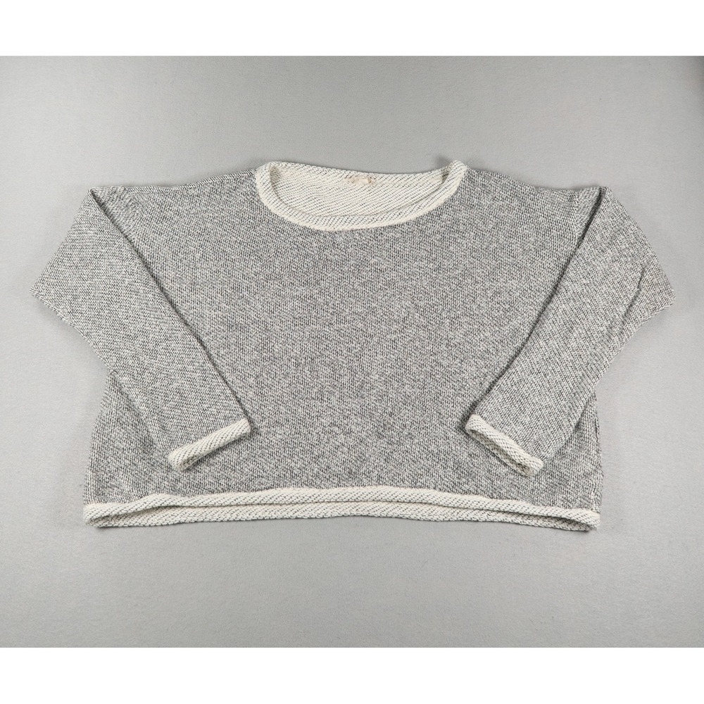 Eileen Fisher Womens Sweater S Gray Organic Cotton Boxy Marl Knit Pullover